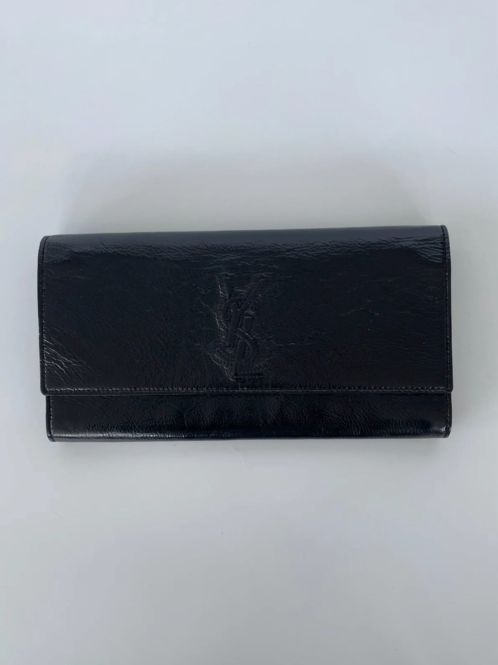 Saint Laurent Black Patent Leather Logo Clutch